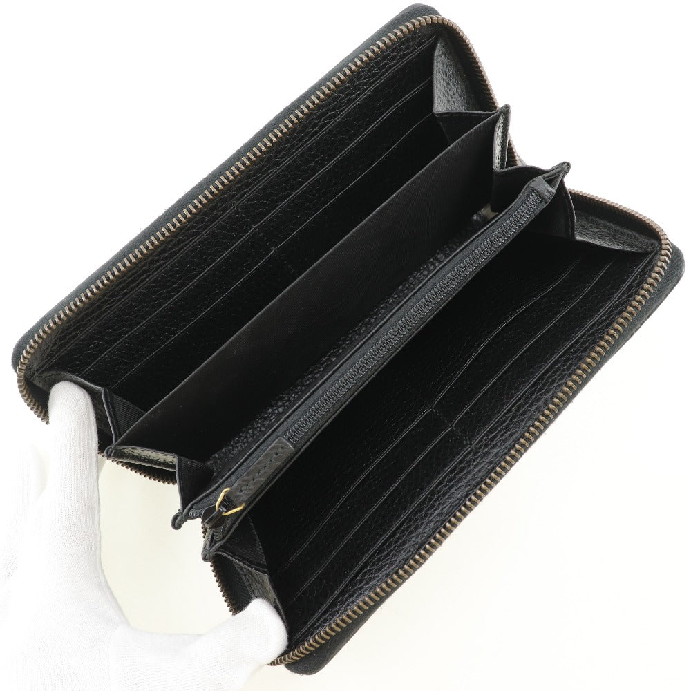 GUCCI Long Wallet Purse 474584 leather black GG Marmont Embroidery Zip Around unisex(Unisex) Used Authentic