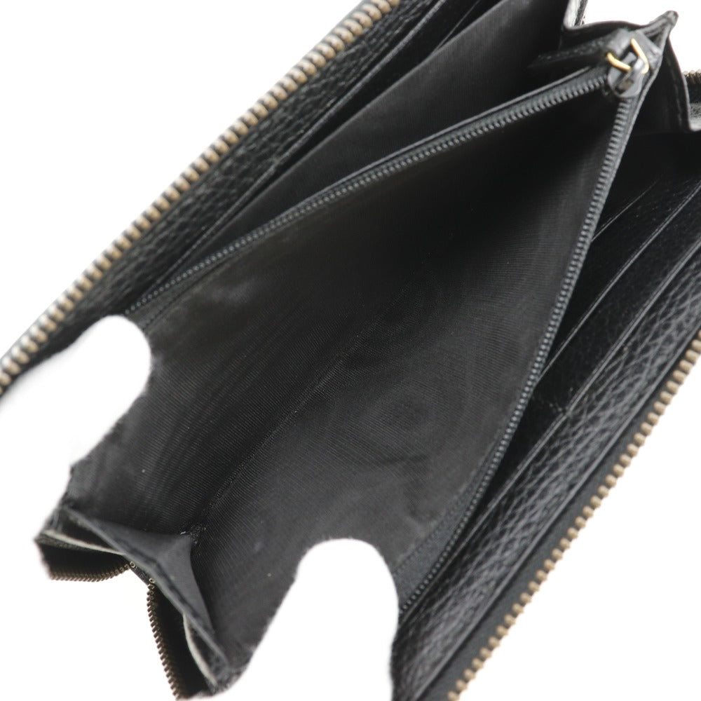 GUCCI Long Wallet Purse 474584 leather black GG Marmont Embroidery Zip Around unisex(Unisex) Used Authentic