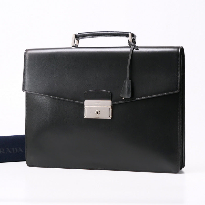 PRADA Briefcase VR0006 Calf leather (Saffiano leather) black Business bag Safiano mens Used Authentic