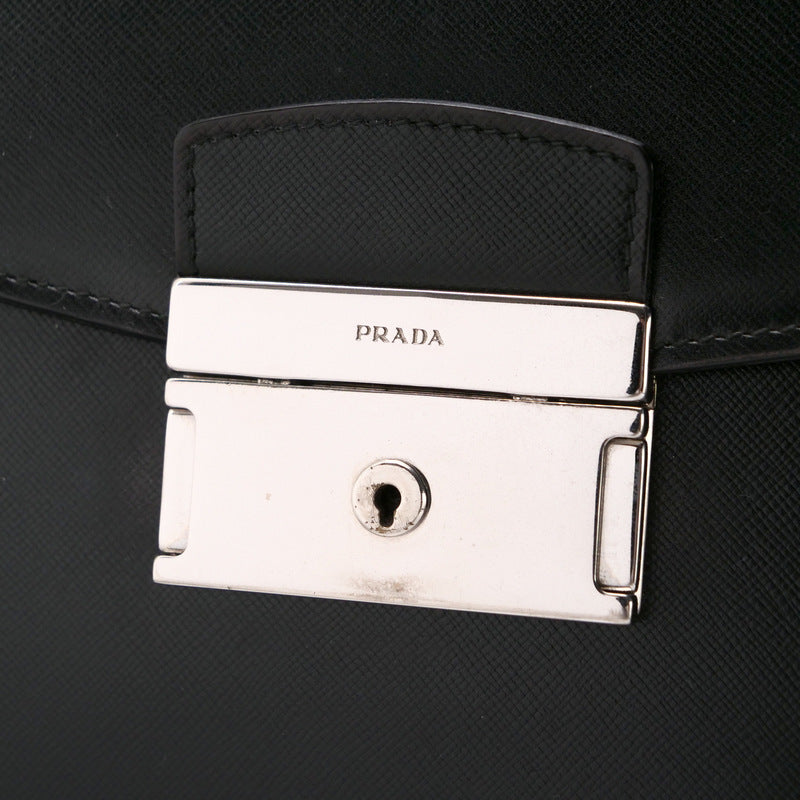 PRADA Briefcase VR0006 Calf leather (Saffiano leather) black Business bag Safiano mens Used Authentic