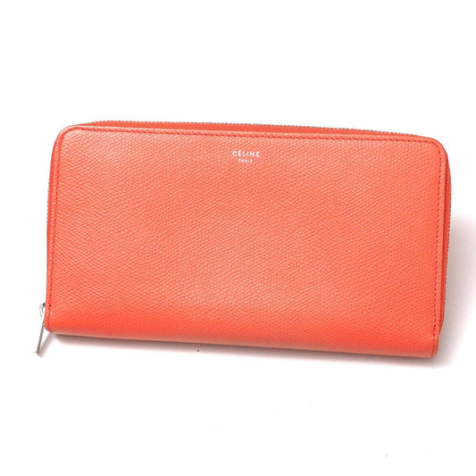 CELINE Long Wallet Purse Genuine Leather Coral Color Women Used Authentic