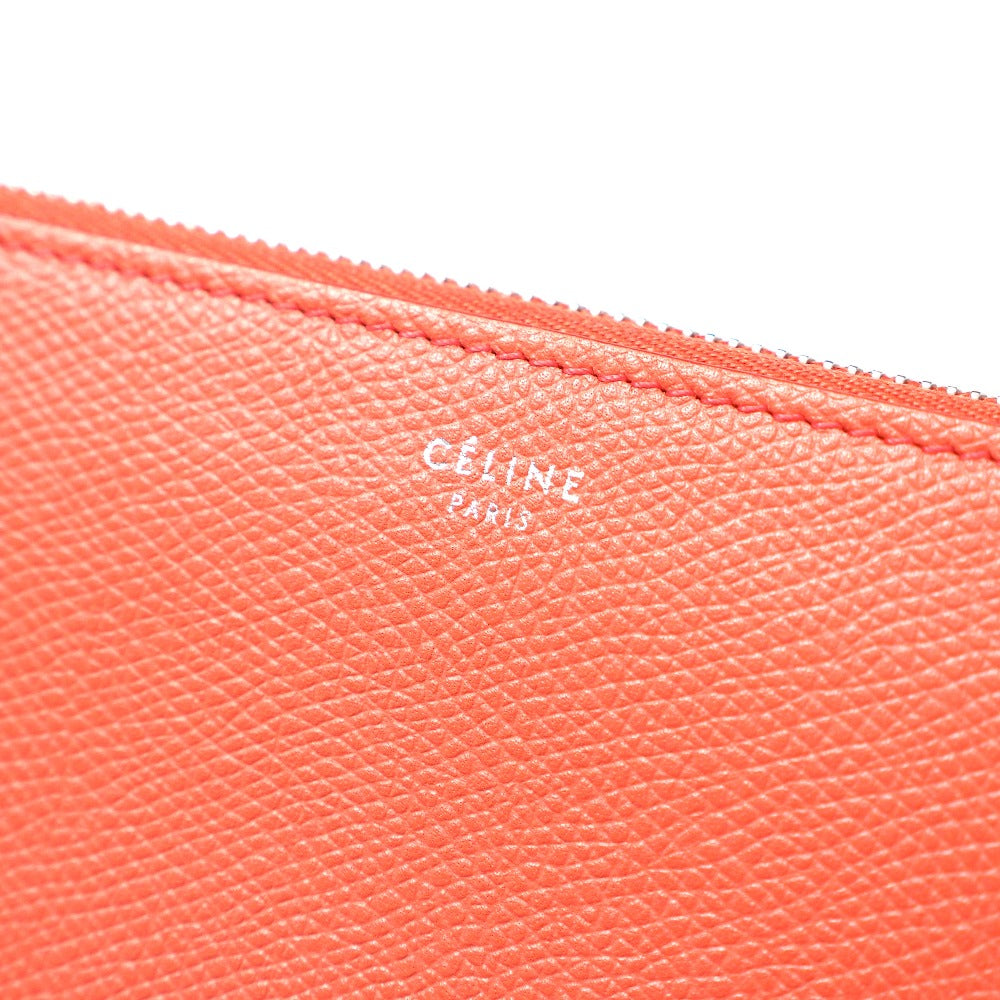 CELINE Long Wallet Purse Genuine Leather Coral Color Women Used Authentic