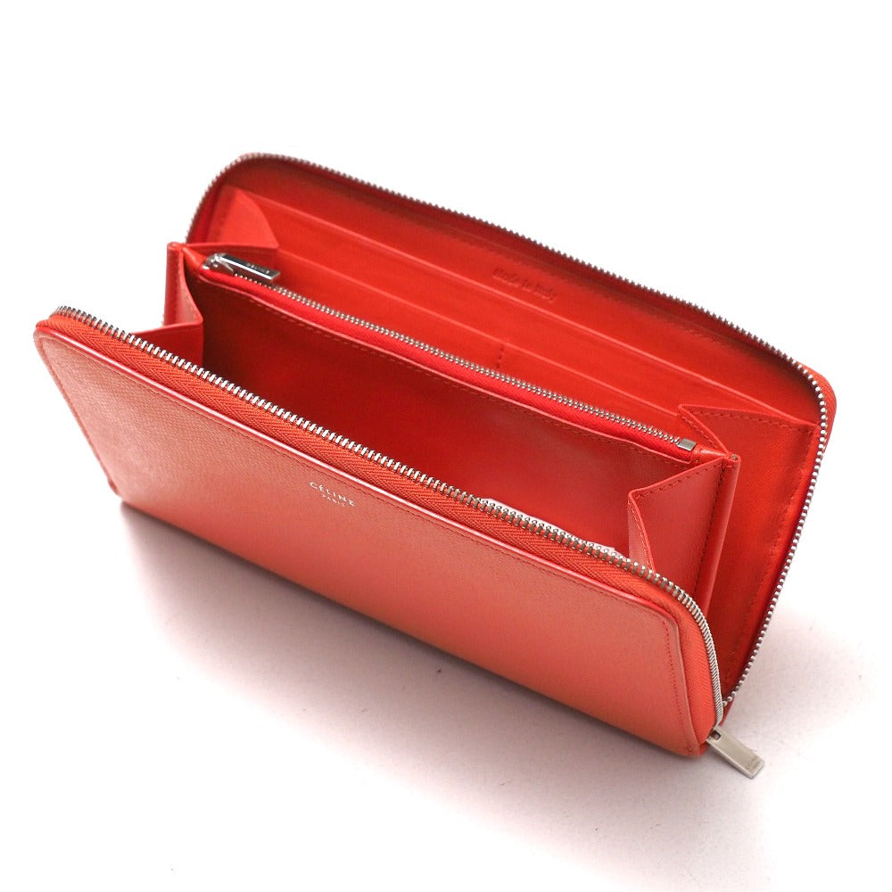 CELINE Long Wallet Purse Genuine Leather Coral Color Women Used Authentic