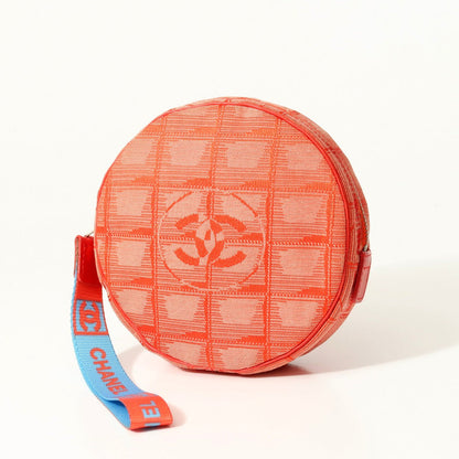 CHANEL Accessory pouch Nylon jacquard Red New travel line Women Used Authentic