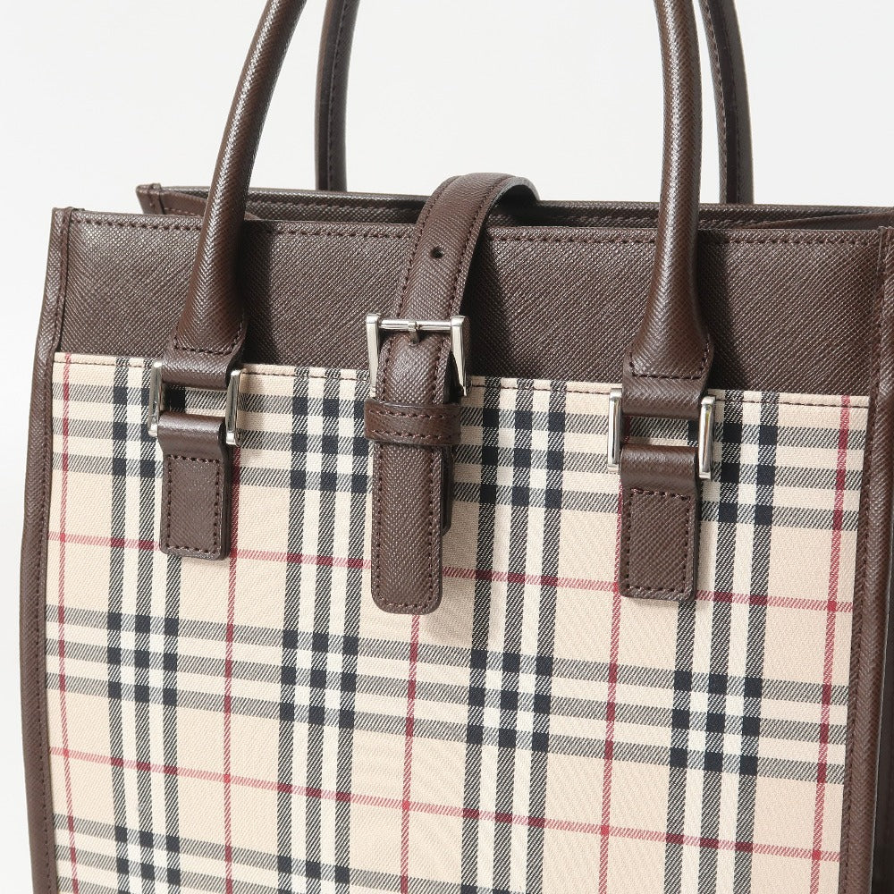BURBERRY Handbag Leather x nylon canvas Brown beige