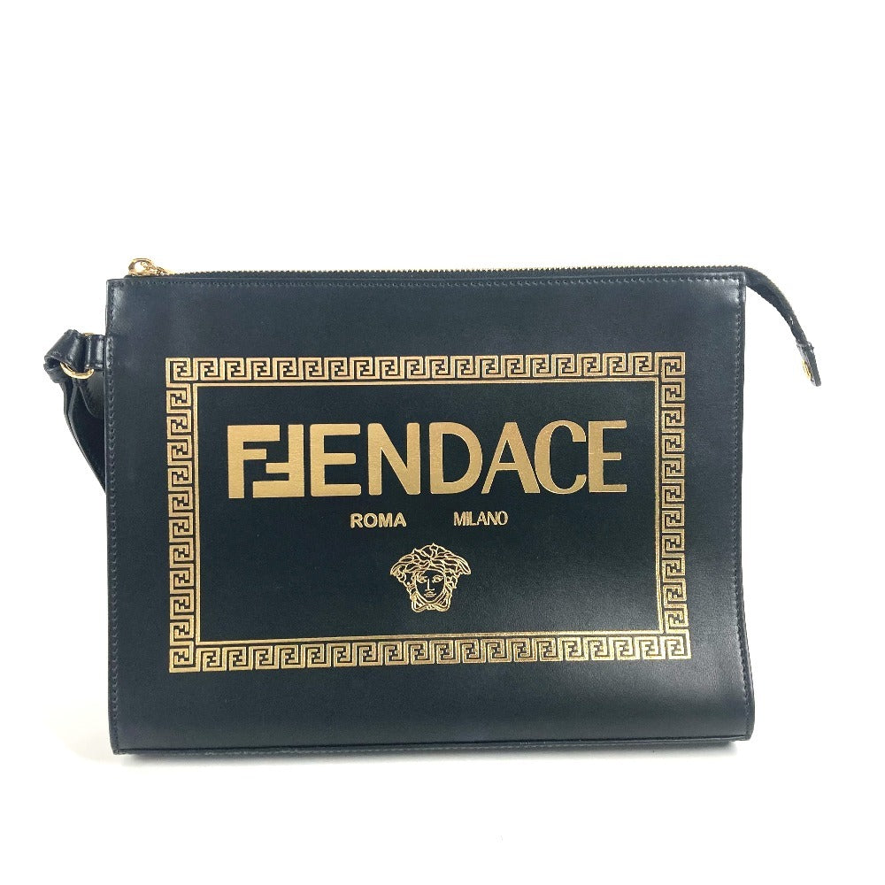 FENDI Clutch bag leather black Versace collaboration VERSACE Fendace FENDACE unisex(Unisex) Used Authentic
