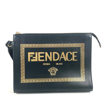 FENDI Clutch bag leather black Versace collaboration VERSACE Fendace FENDACE unisex(Unisex) Used Authentic