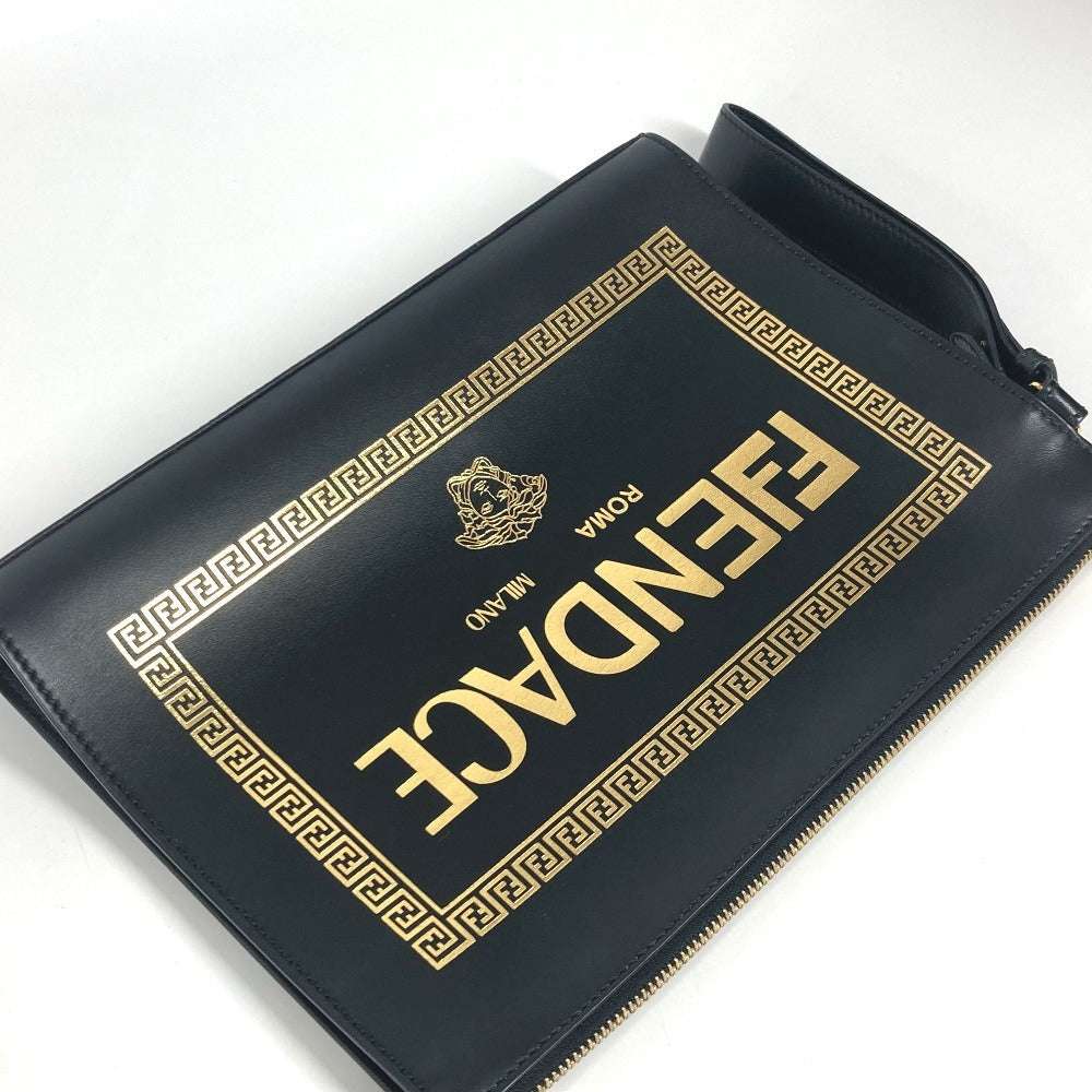 FENDI Clutch bag leather black Versace collaboration VERSACE Fendace FENDACE unisex(Unisex) Used Authentic
