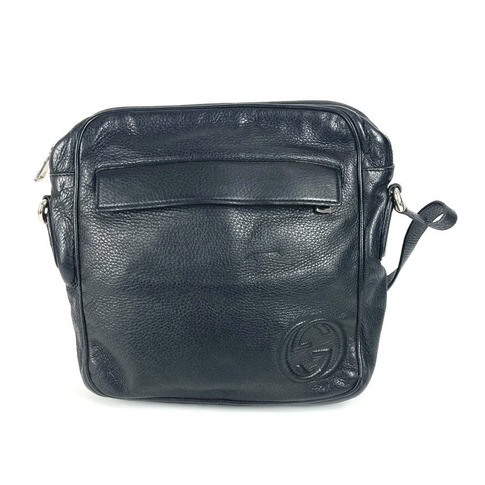 GUCCI Shoulder Bag 337084 leather black logo interlocking G