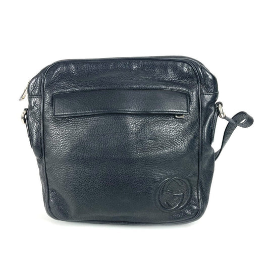 GUCCI Shoulder Bag 337084 leather black logo interlocking G