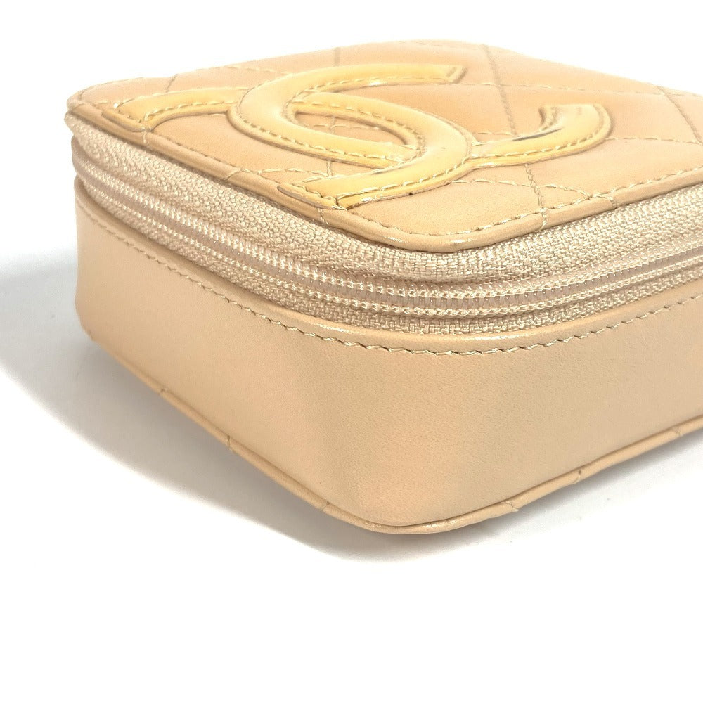 CHANEL Pouch leather beige Cambon line CC COCO Mark