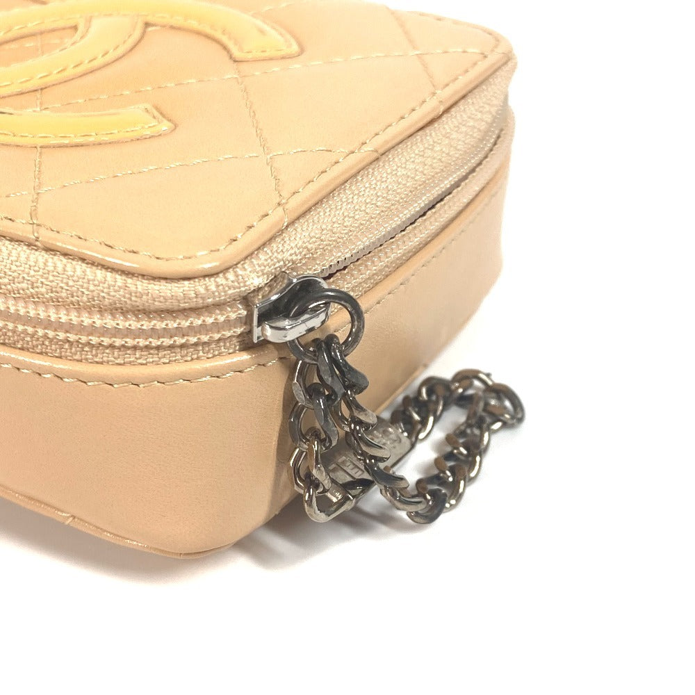 CHANEL Pouch leather beige Cambon line CC COCO Mark