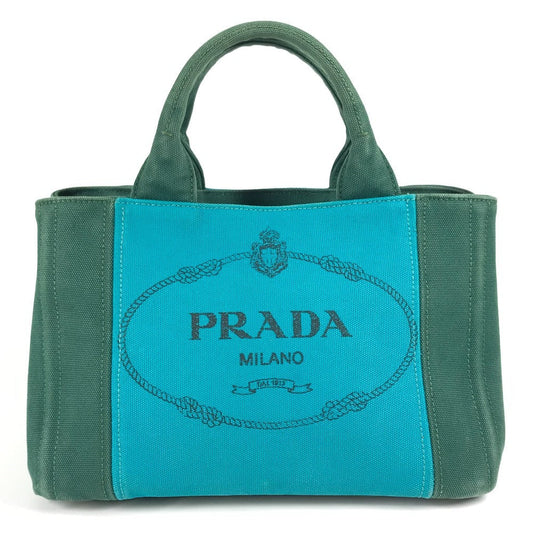 PRADA Handbag canvas green Canapa logo stripes