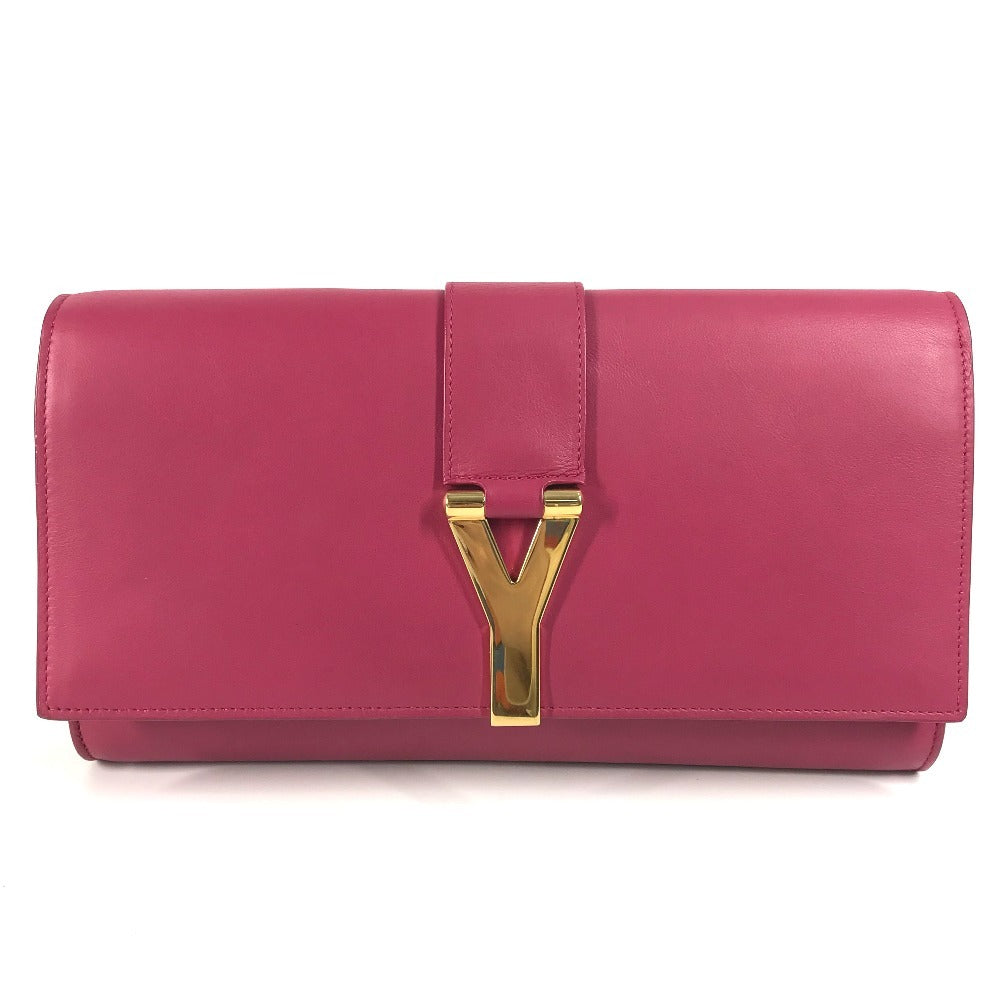 SAINT LAURENT Clutch bag 311213　 leather pink Y line logo flap