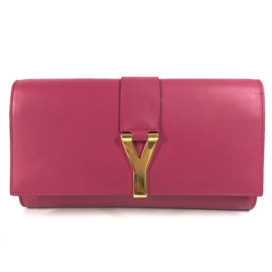 SAINT LAURENT Clutch bag 311213　 leather pink Y line logo flap