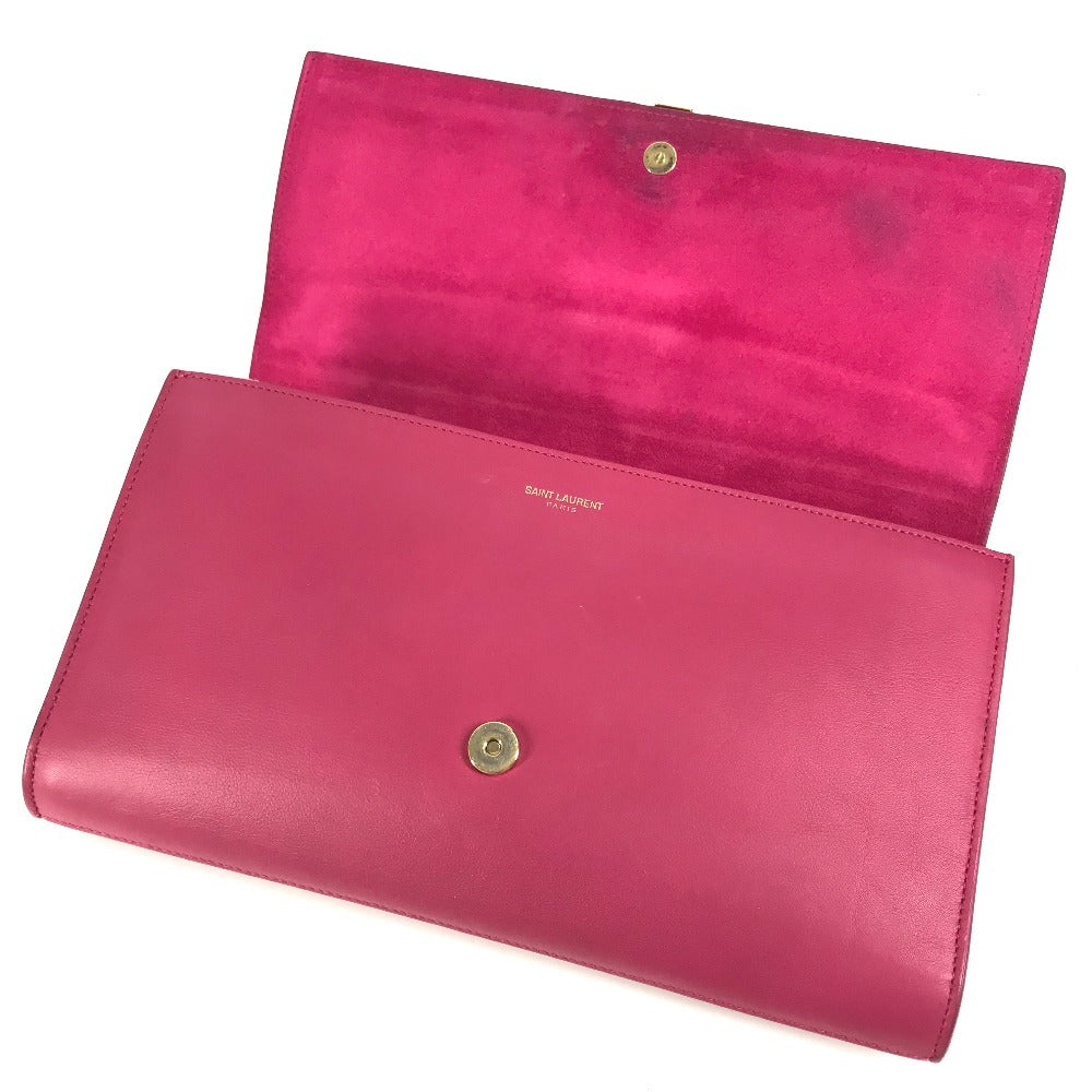 SAINT LAURENT Clutch bag 311213　 leather pink Y line logo flap