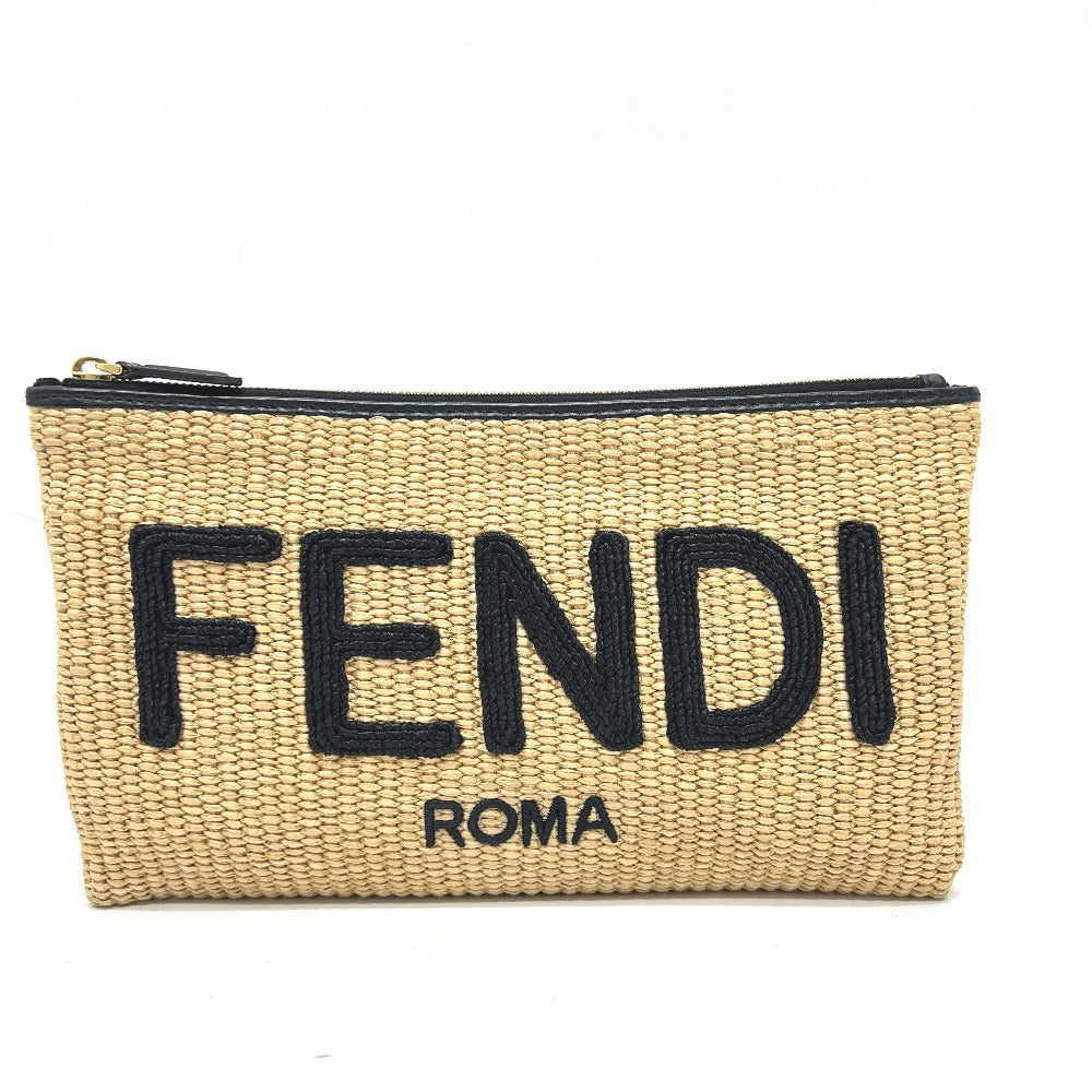 FENDI Clutch bag 8N0149 Raffia, Leather beige straw logo