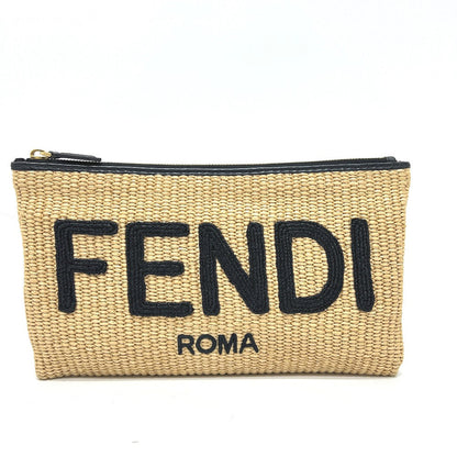FENDI Clutch bag 8N0149 Raffia, Leather beige straw logo