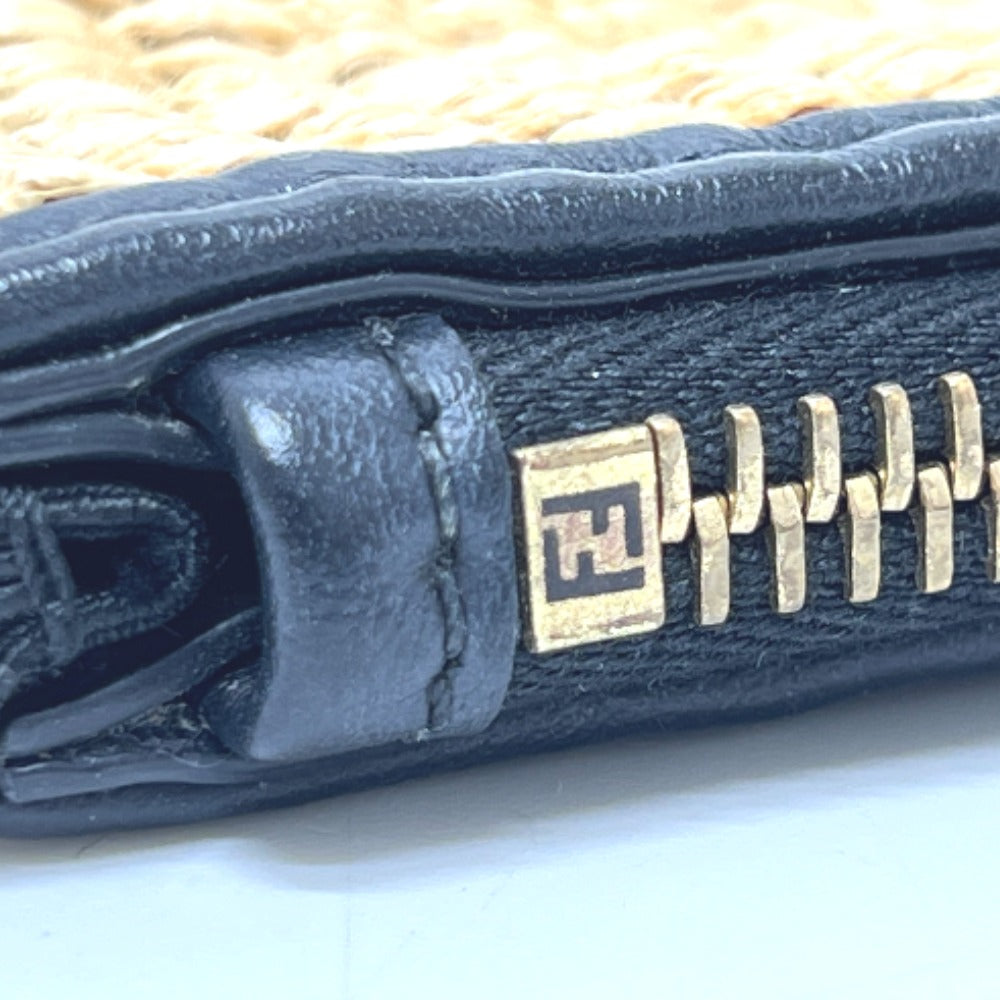 FENDI Clutch bag 8N0149 Raffia, Leather beige straw logo