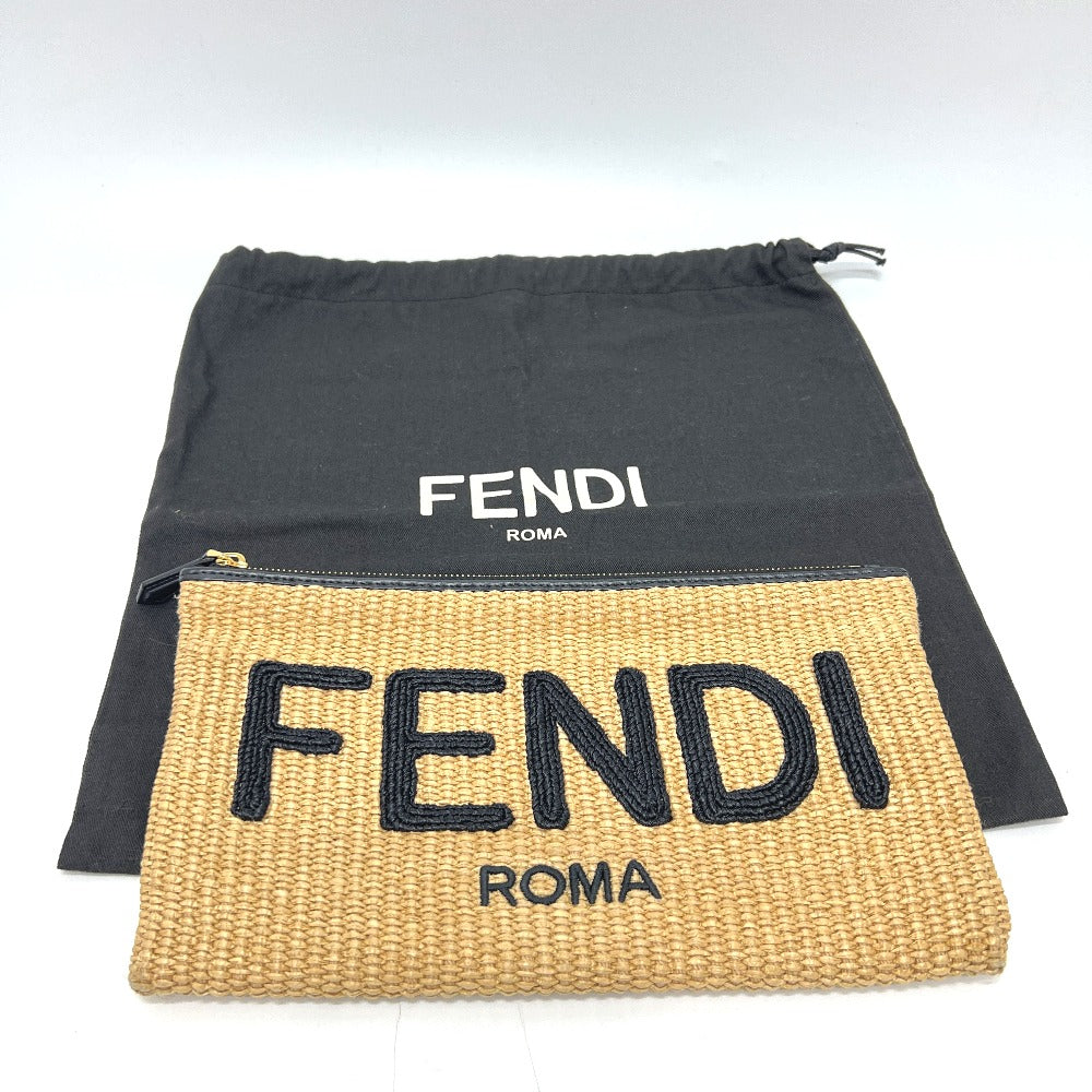 FENDI Clutch bag 8N0149 Raffia, Leather beige straw logo