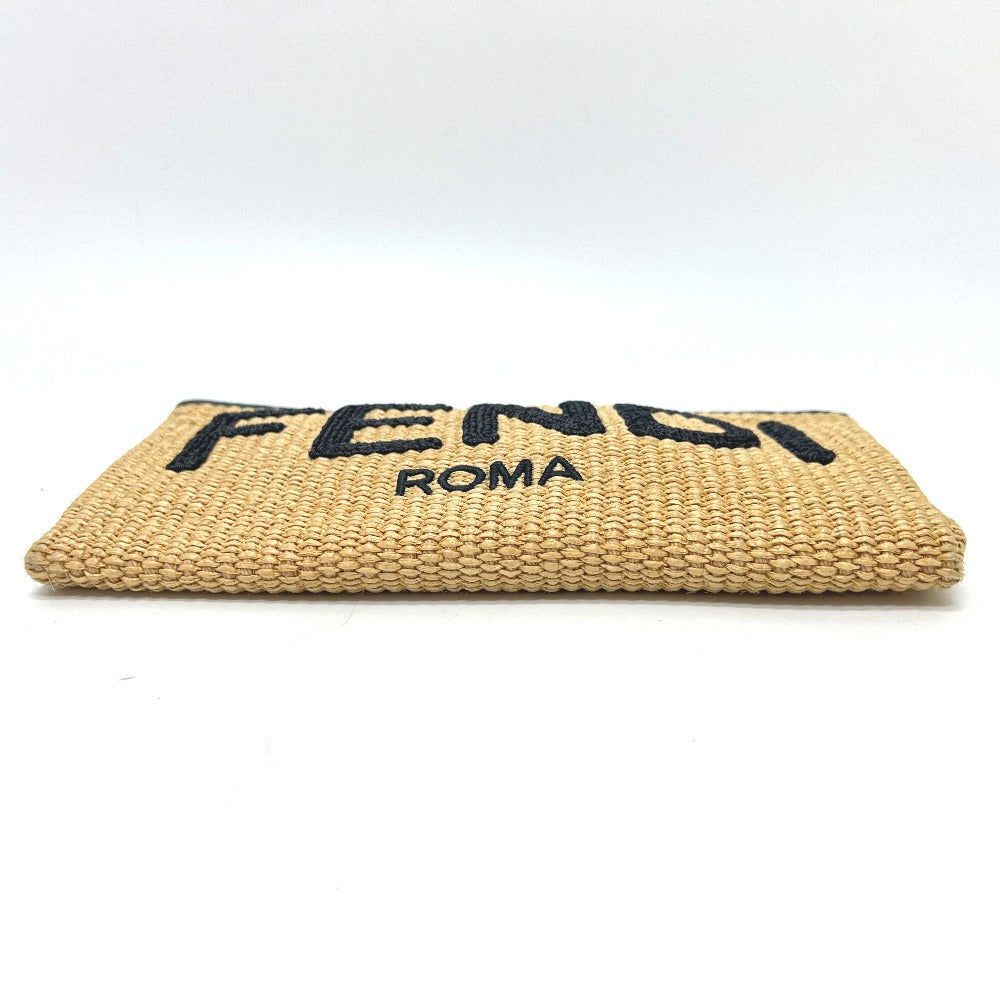FENDI Clutch bag 8N0149 Raffia, Leather beige straw logo