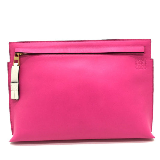 LOEWE Clutch bag leather White x pink anagram T pouch Women Used Authentic