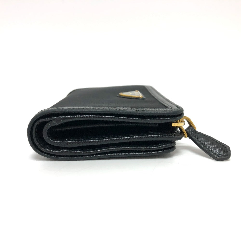 PRADA Folded wallet 1ML225 Nylon leather black triangle plate Women Used Authentic