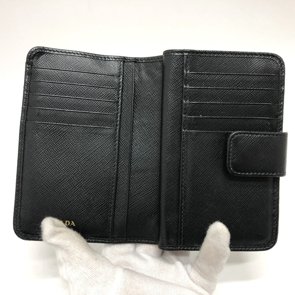 PRADA Folded wallet 1ML225 Nylon leather black triangle plate Women Used Authentic