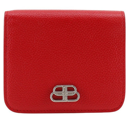 BALENCIAGA Bifold Wallet 601474 leather Red BB logo Women Used Authentic