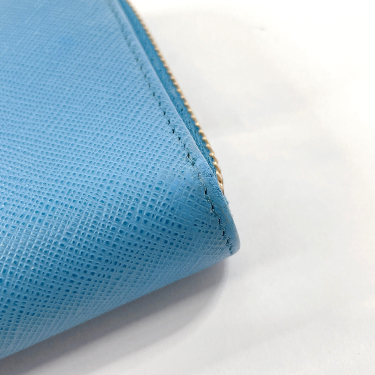 PRADA Long Wallet Purse Safiano leather blue ribbon