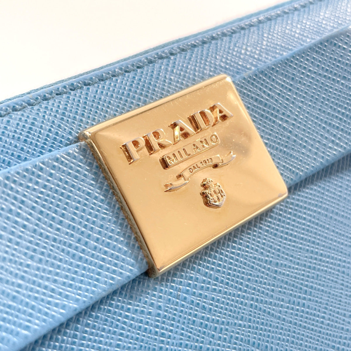 PRADA Long Wallet Purse Safiano leather blue ribbon