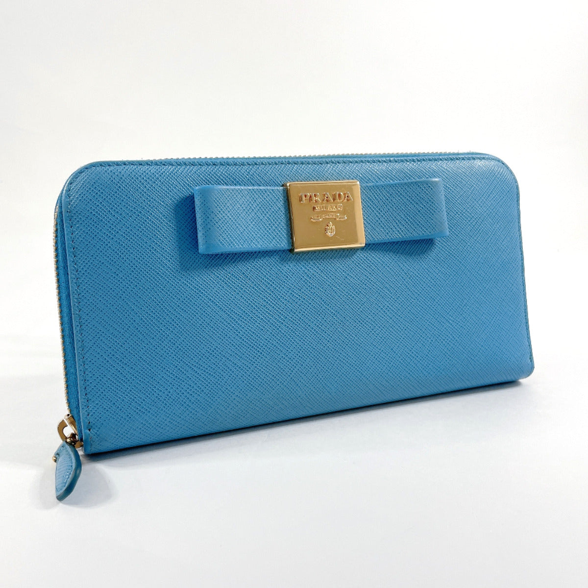 PRADA Long Wallet Purse Safiano leather blue ribbon