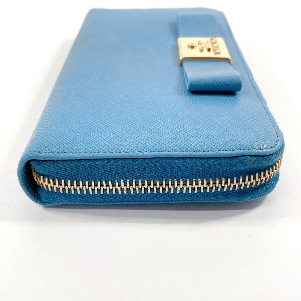 PRADA Long Wallet Purse Safiano leather blue ribbon