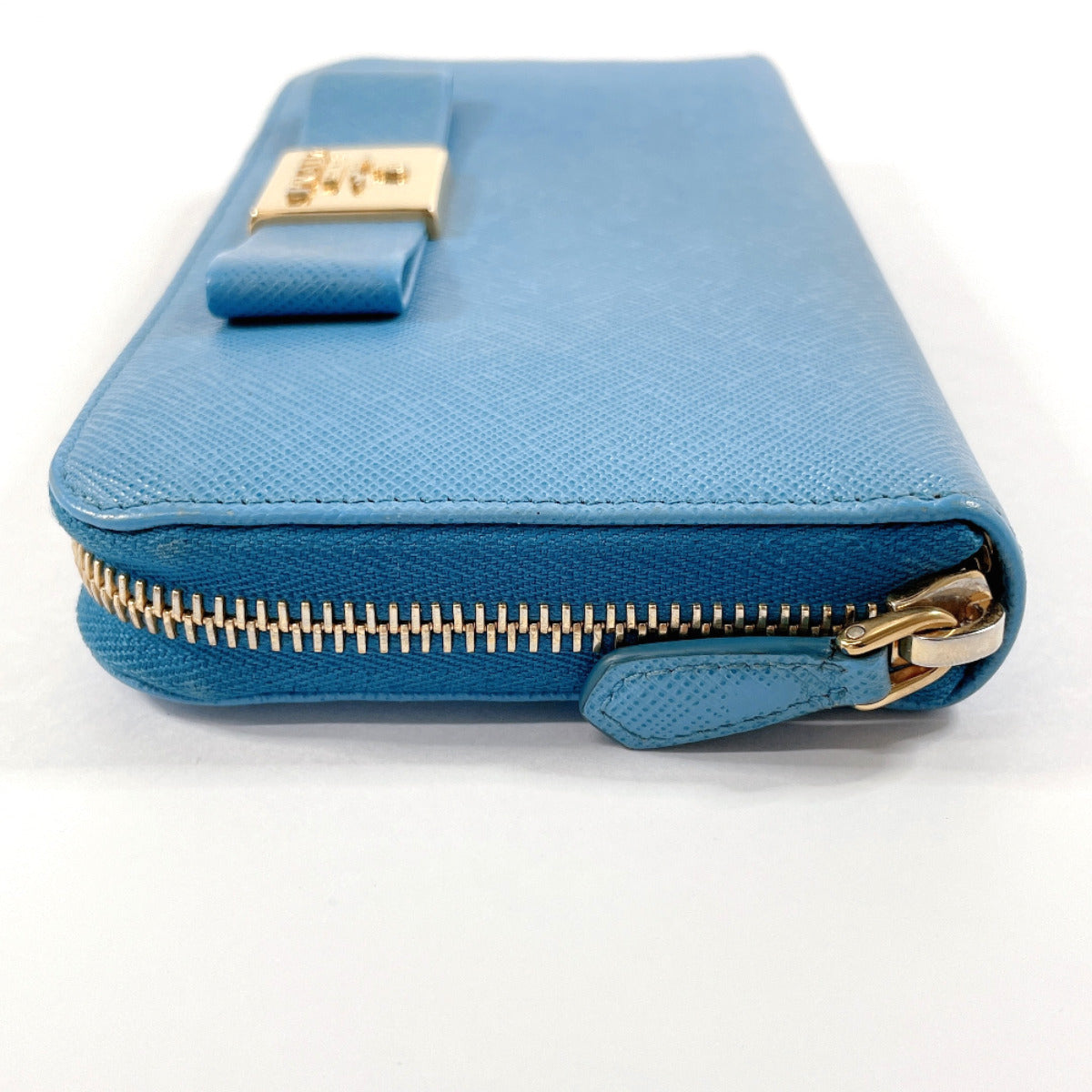 PRADA Long Wallet Purse Safiano leather blue ribbon