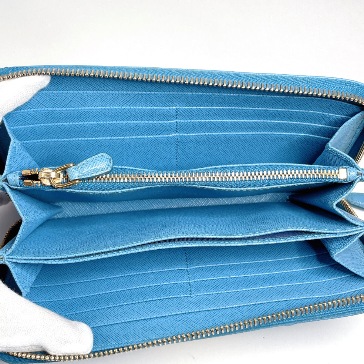 PRADA Long Wallet Purse Safiano leather blue ribbon
