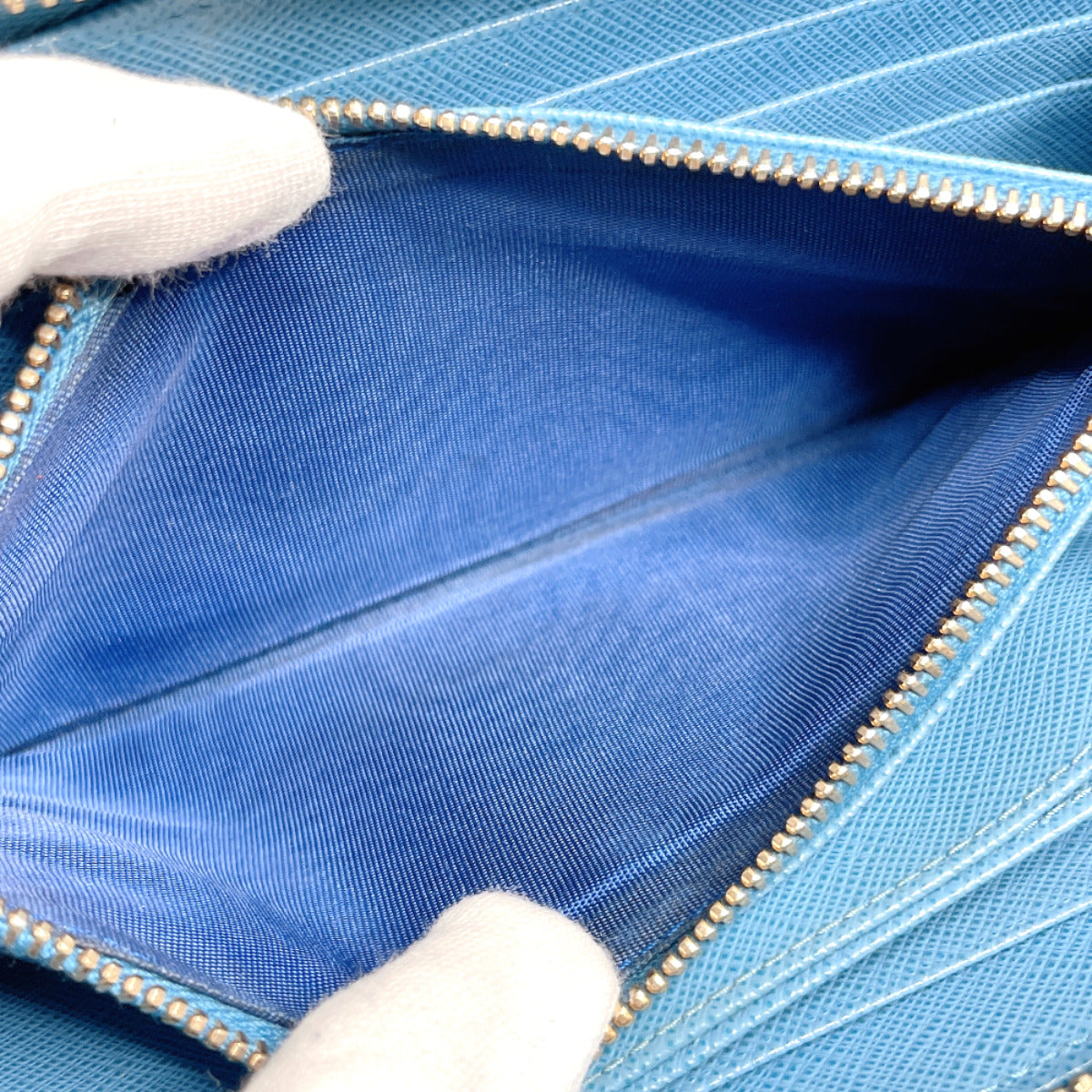 PRADA Long Wallet Purse Safiano leather blue ribbon