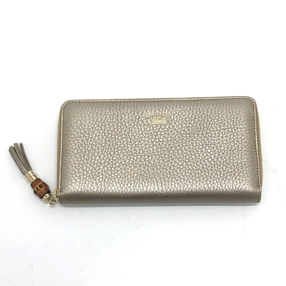GUCCI Long Wallet Purse 307984 leather Champagne Gold Bamboo Continental wallet Women Used Authentic