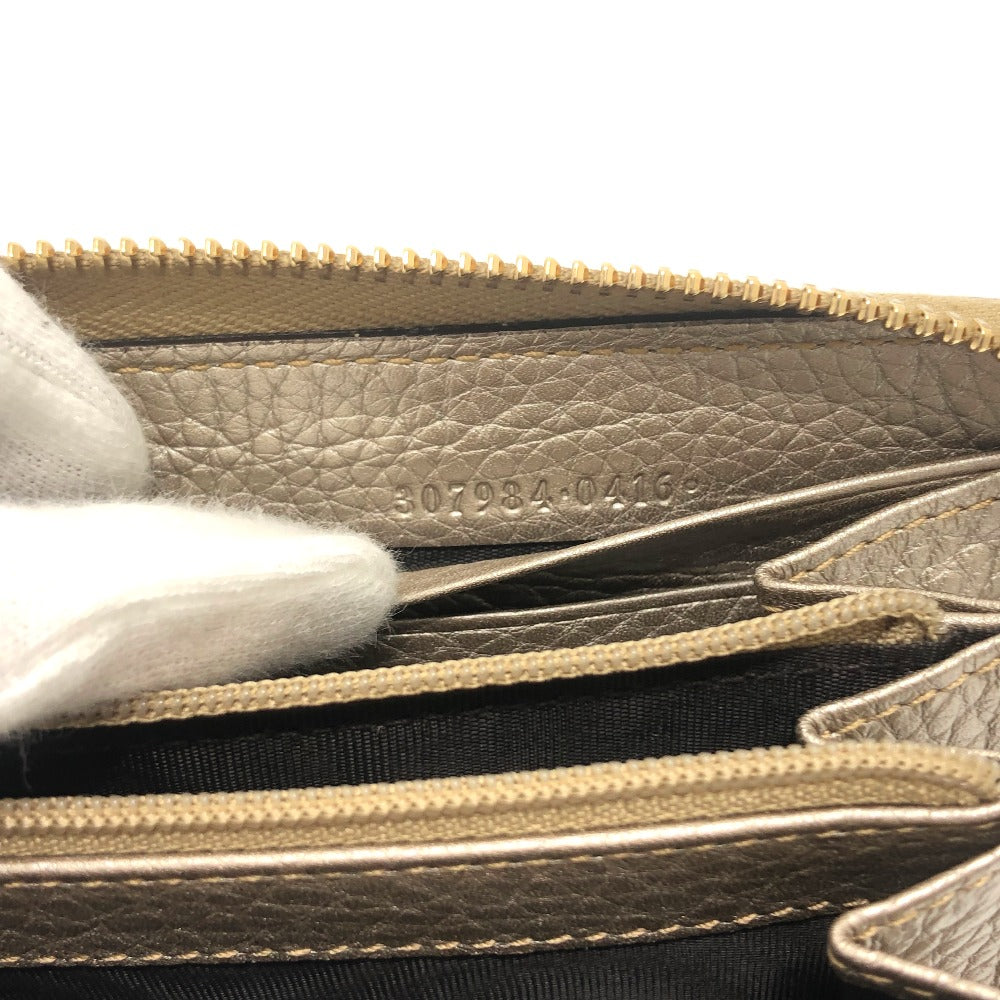 GUCCI Long Wallet Purse 307984 leather Champagne Gold Bamboo Continental wallet Women Used Authentic