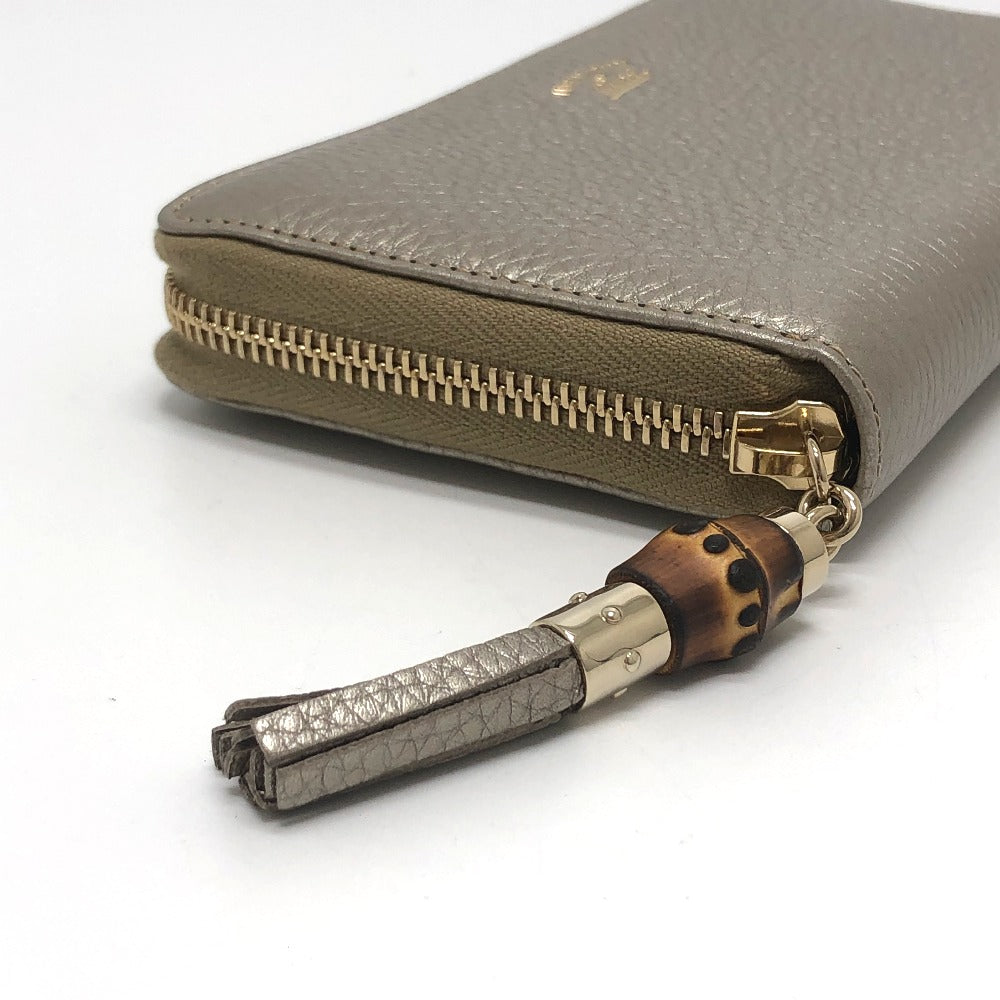GUCCI Long Wallet Purse 307984 leather Champagne Gold Bamboo Continental wallet Women Used Authentic