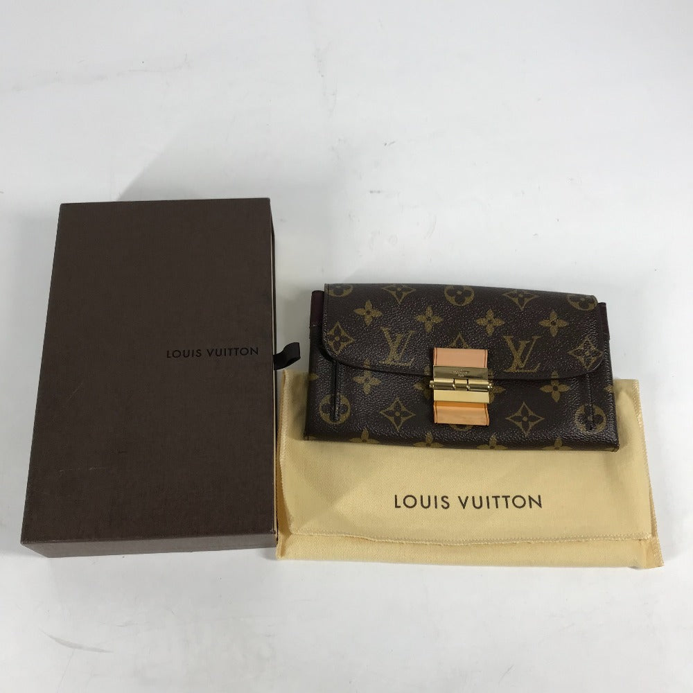 LOUIS VUITTON Long Wallet Purse M60414 Monogram canvas Brown x Gold Metal Bifold Wallet Portefeuille Elyses mens Used Authentic