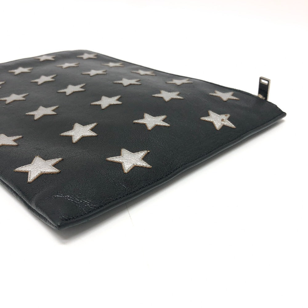 SAINT LAURENT Clutch bag leather black Star patch Women Used Authentic