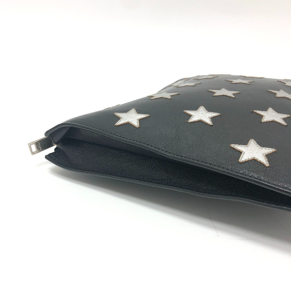 SAINT LAURENT Clutch bag leather black Star patch Women Used Authentic