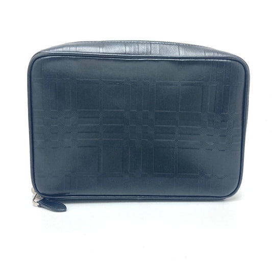 BURBERRY business bag leather black Check Pattern mens Used Authentic