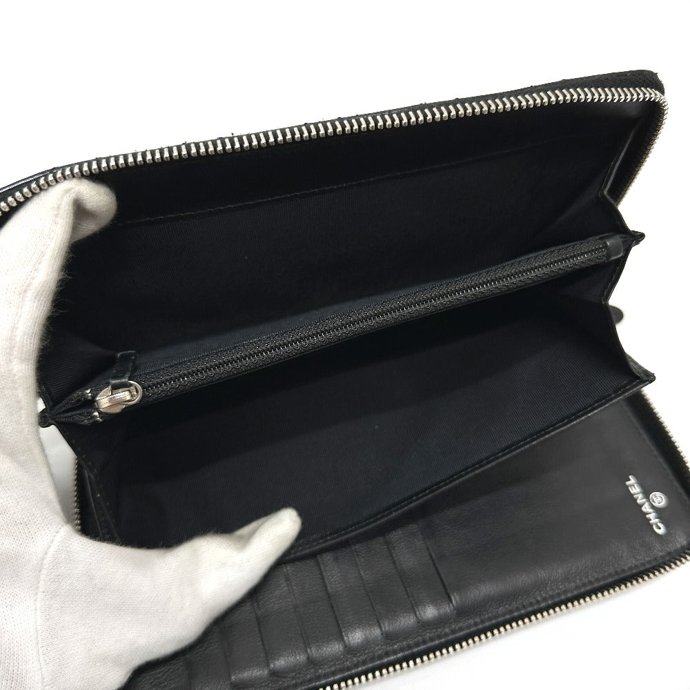 CHANEL Long Wallet Purse Patent calf leather black Matrasse Women Used Authentic