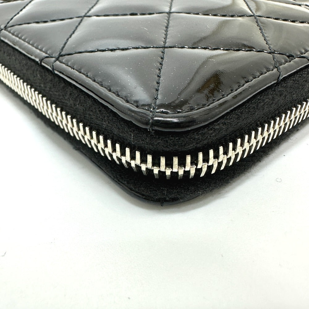 CHANEL Long Wallet Purse Patent calf leather black Matrasse Women Used Authentic