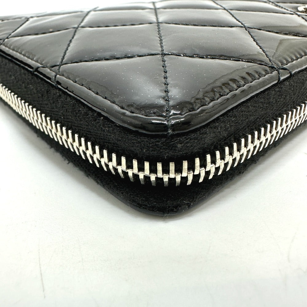 CHANEL Long Wallet Purse Patent calf leather black Matrasse Women Used Authentic