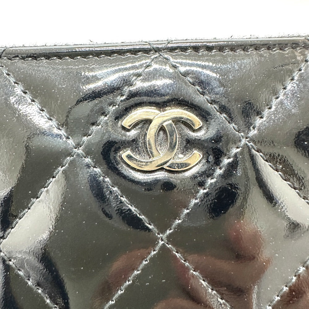CHANEL Long Wallet Purse Patent calf leather black Matrasse Women Used Authentic
