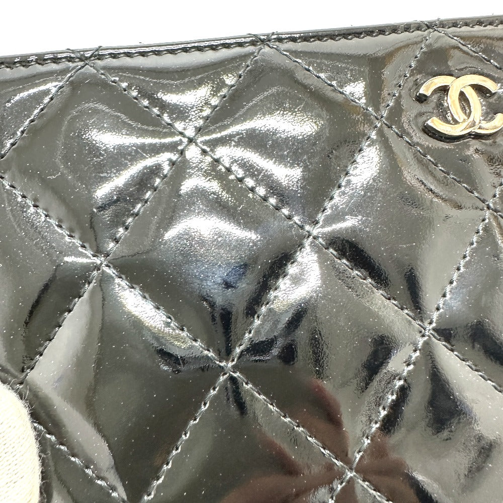 CHANEL Long Wallet Purse Patent calf leather black Matrasse Women Used Authentic