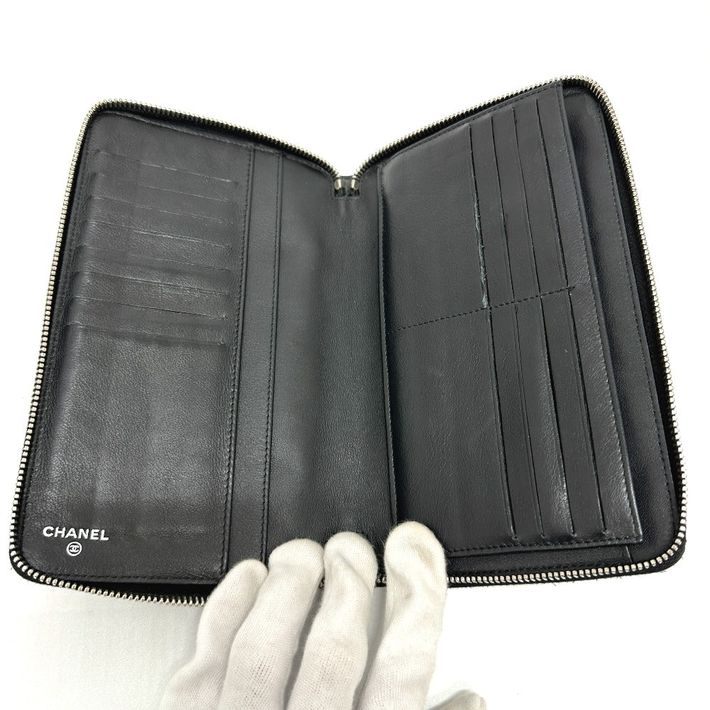 CHANEL Long Wallet Purse Patent calf leather black Matrasse Women Used Authentic