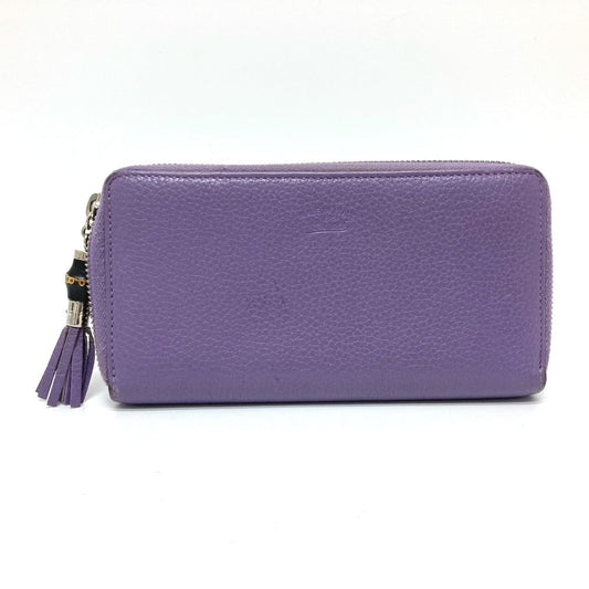 GUCCI Long Wallet Purse 307984 leather purple Bamboo tassel Women Used Authentic